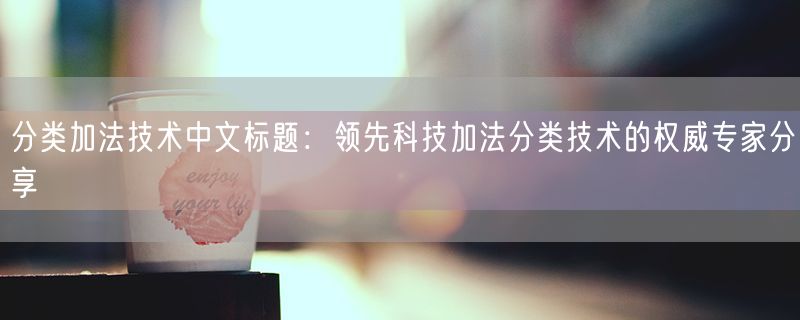 分类加法技术中文标题：领先科技加法分类技术的权威专家分享